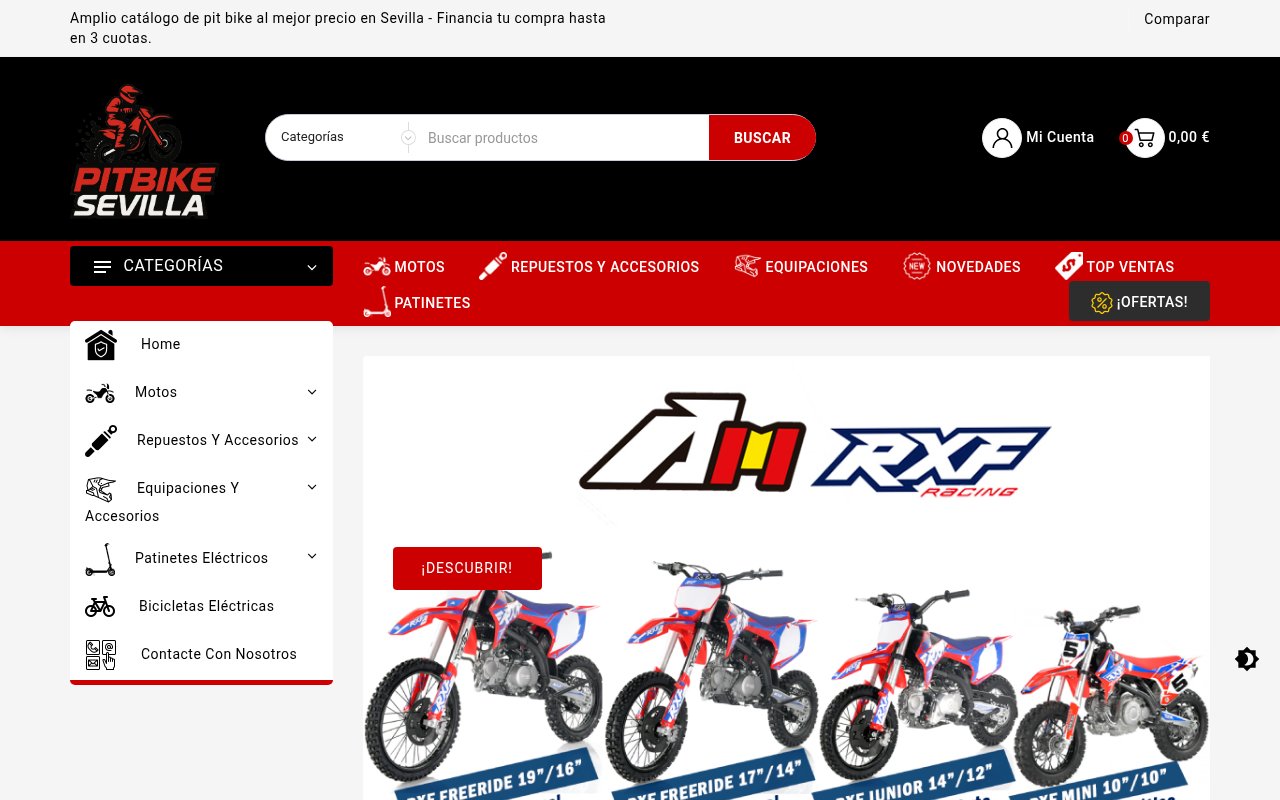 Pitbike Sevilla — Tienda online PrestaShop (desarrollo integral)